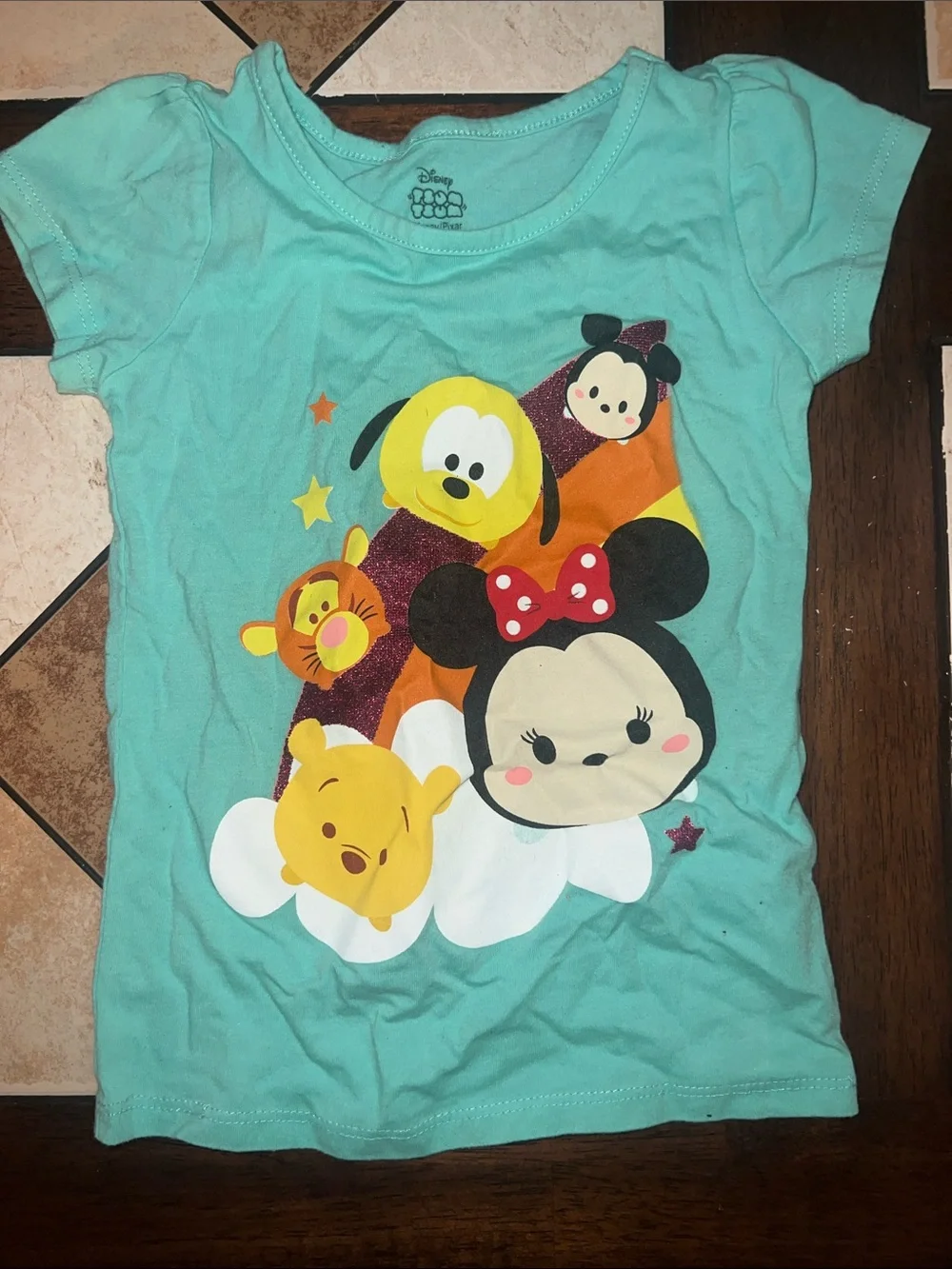 Disney Mint Green Tsum Tsum Short Sleeve Tee with Minnie, Pooh & Friends